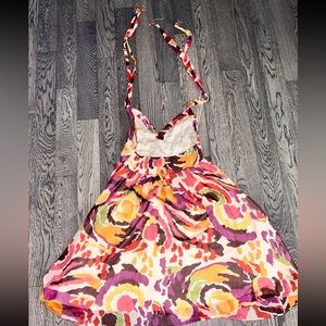Vintage 70”s style paisley floral swirl halter neck flare mini dress Sz 10